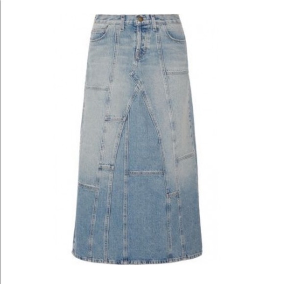 patchwork denim maxi skirt